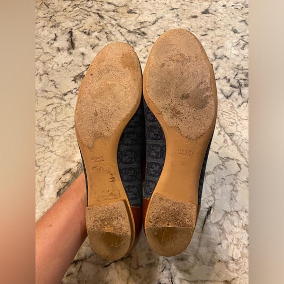 Gucci Logo-Printed Denim Ballet Flats With Bamboo Buckle - Picture 9 of 11